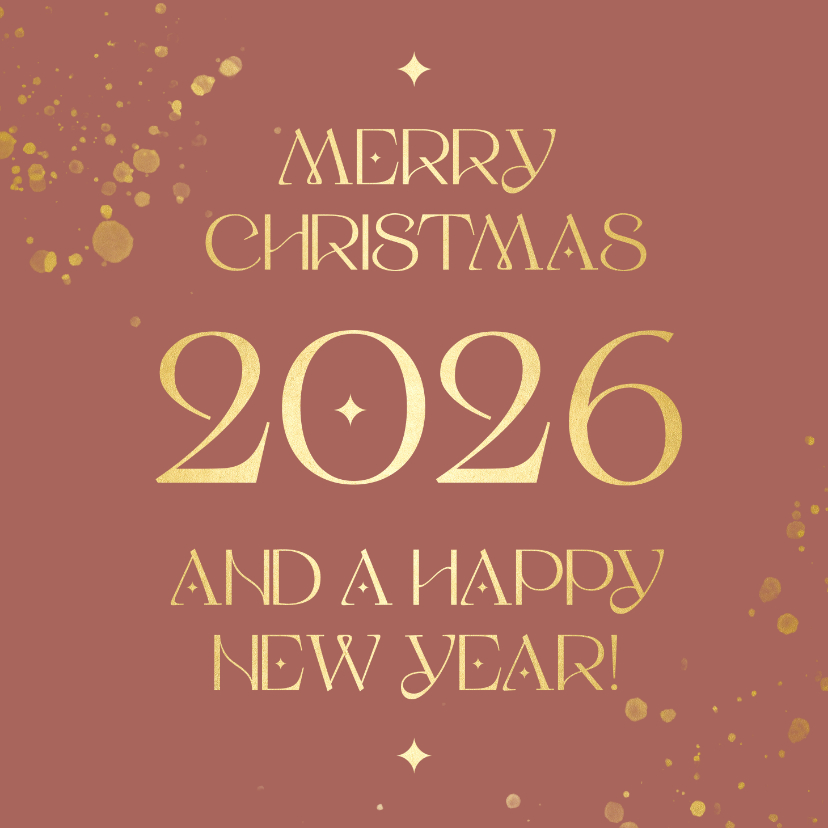 Terra kleurige kerstkaart met goudlook tekst en jaartal - Kerstkaarten Kerstkaarten - Terra kleurige kerstkaart met goudlook tekst en jaartal