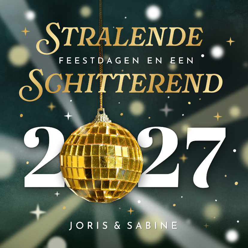 Kerstkaarten - Trendy foliedruk kerstkaart met een discobal- stralend 2027