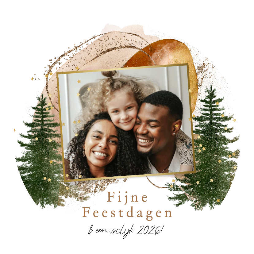 Trendy kerstkaart boho watercolor foto sterren goud - Kerstkaarten Kerstkaarten - Trendy kerstkaart boho watercolor foto sterren goud