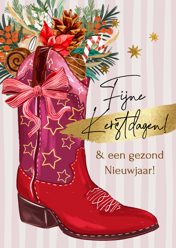 Trendy kerstkaart botanisch cowboylaars sterren goud - Kerstkaarten Kerstkaarten - Trendy kerstkaart botanisch cowboylaars sterren goud