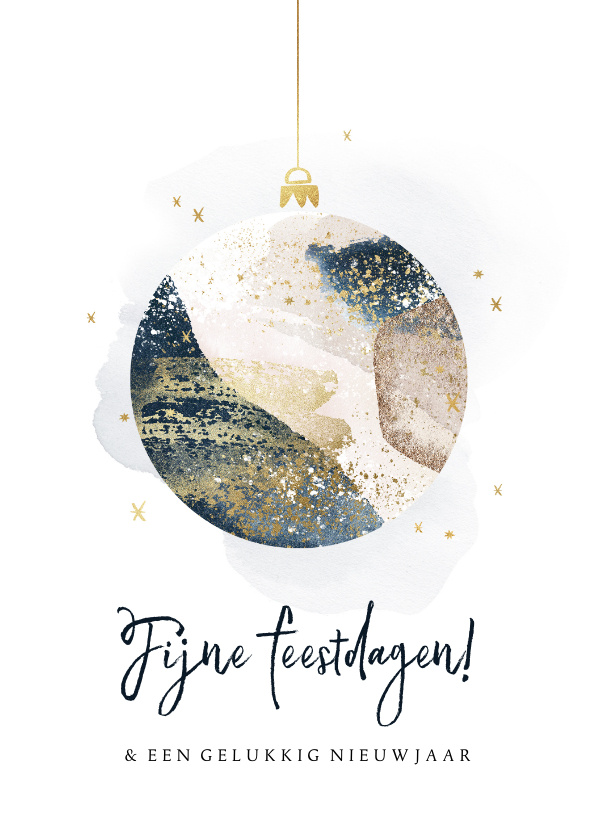 Trendy kerstkaart kerstbal watercolour goudlook sterren - Kerstkaarten Kerstkaarten - Trendy kerstkaart kerstbal watercolour goudlook sterren
