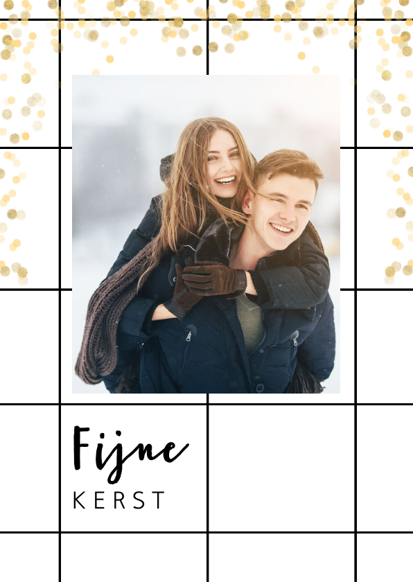 Trendy kerstkaart met foto, grid en goud - Kerstkaarten Kerstkaarten - Trendy kerstkaart met foto, grid en goud