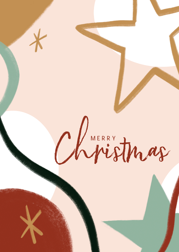 Kerstkaarten - Trendy kerstkaart met merry christmas en sterren illustratie