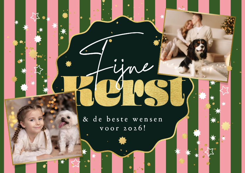 Trendy kerstkaart strepen patroon sterren goud foto - Kerstkaarten Kerstkaarten - Trendy kerstkaart strepen patroon sterren goud foto