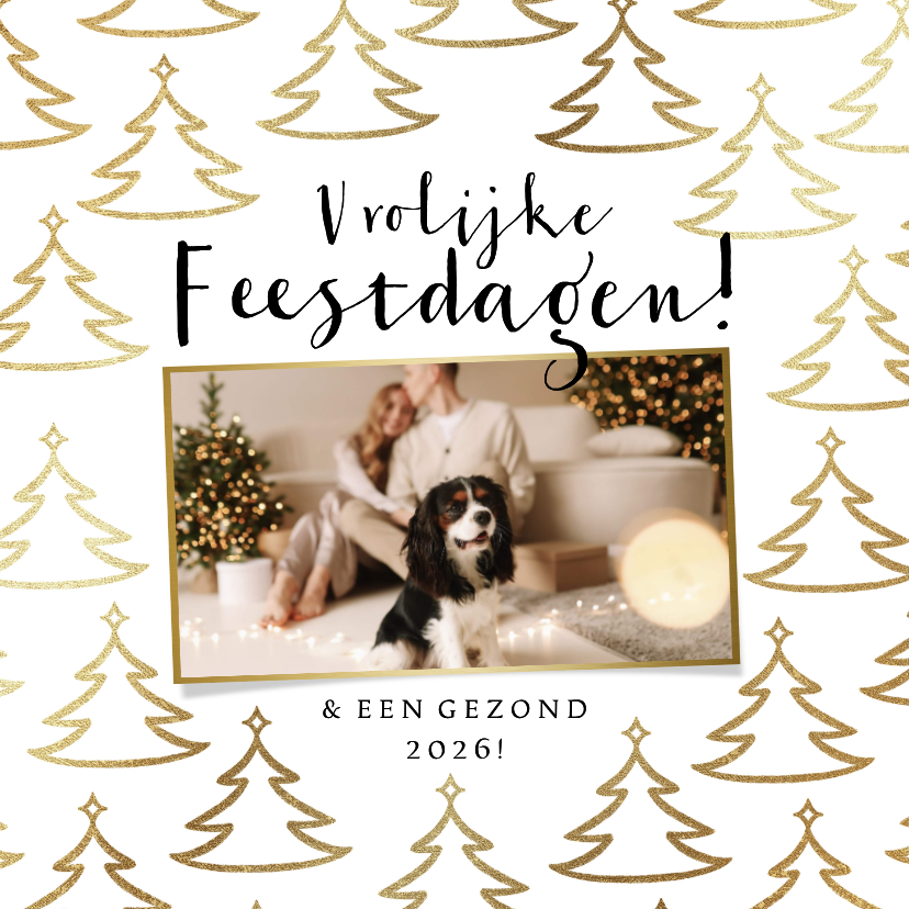 Trendy kerstkaart vrolijke feestdagen kerstbomen goud foto - Kerstkaarten Kerstkaarten - Trendy kerstkaart vrolijke feestdagen kerstbomen goud foto