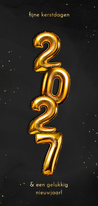 Kerstkaarten - Trendy kerstkaartje folieballon 2027 verticaal goud
