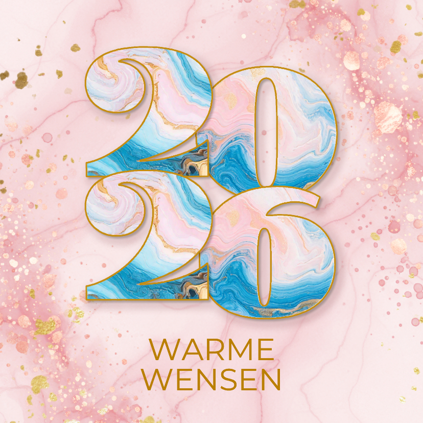 Kerstkaarten - Trendy kerstkaartje roze verf met marmeren jaartal