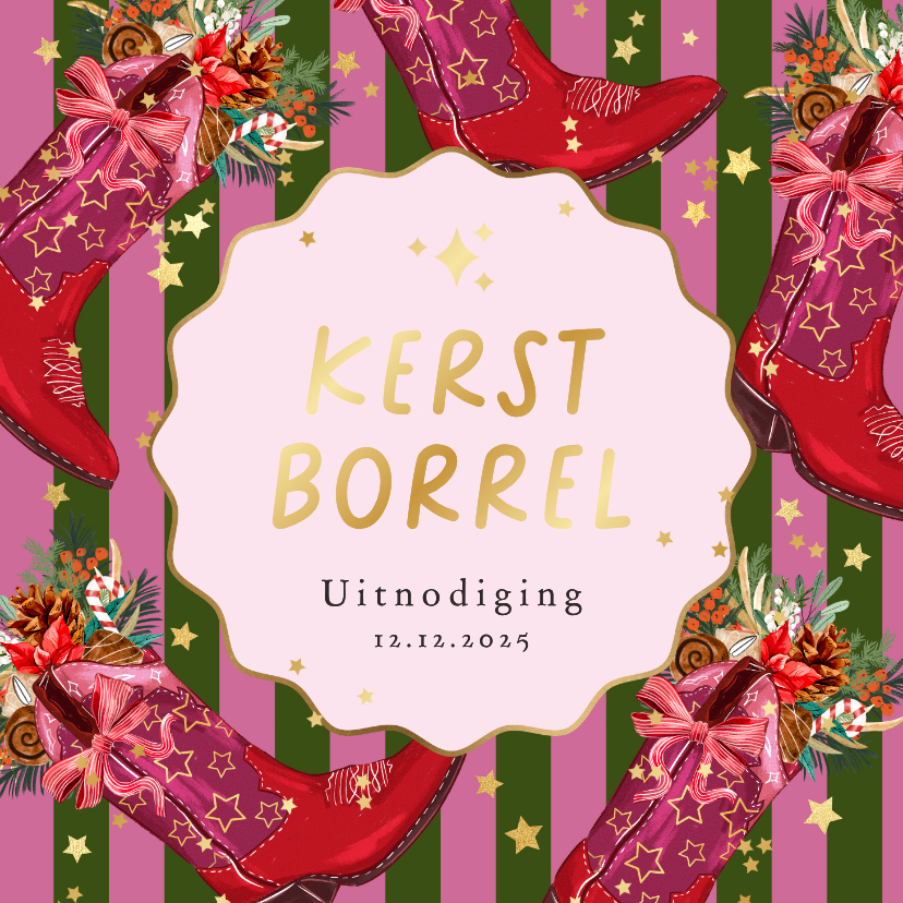 Trendy uitnodiging kerstborrel howdy holidays laars goud - Kerstkaarten Kerstkaarten - Trendy uitnodiging kerstborrel howdy holidays laars goud