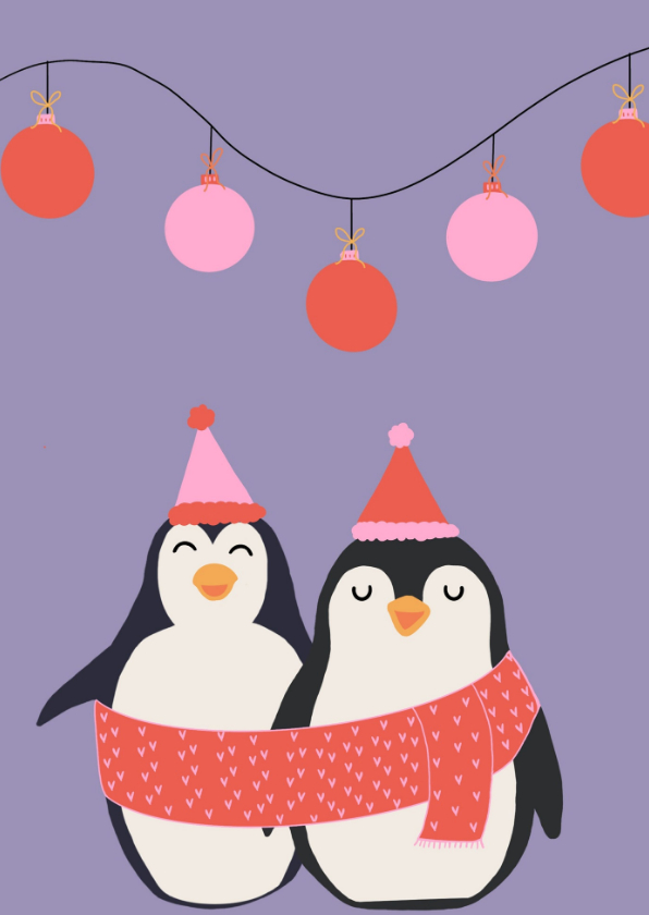 Kerstkaarten - Twee pinguins wensen je fijne kerstdagen