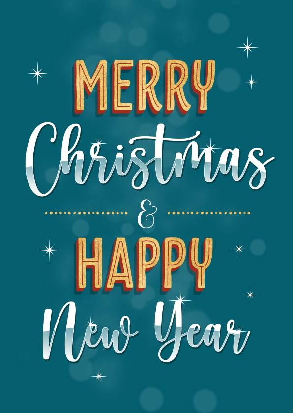 Typografische kerstkaart met sterren - Kerstkaarten Kerstkaarten - Typografische kerstkaart met sterren
