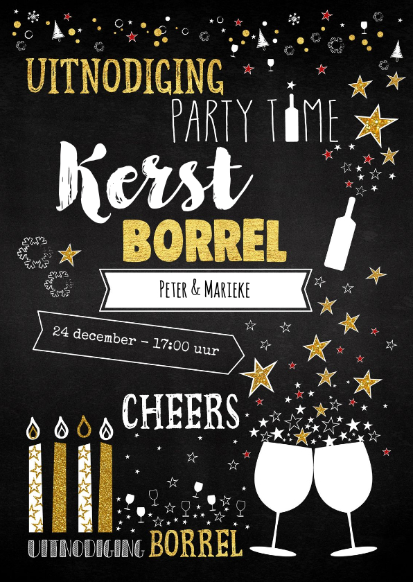 Kerstkaarten - Uitnodiging 'kerst' borrel trendy typografische kaart