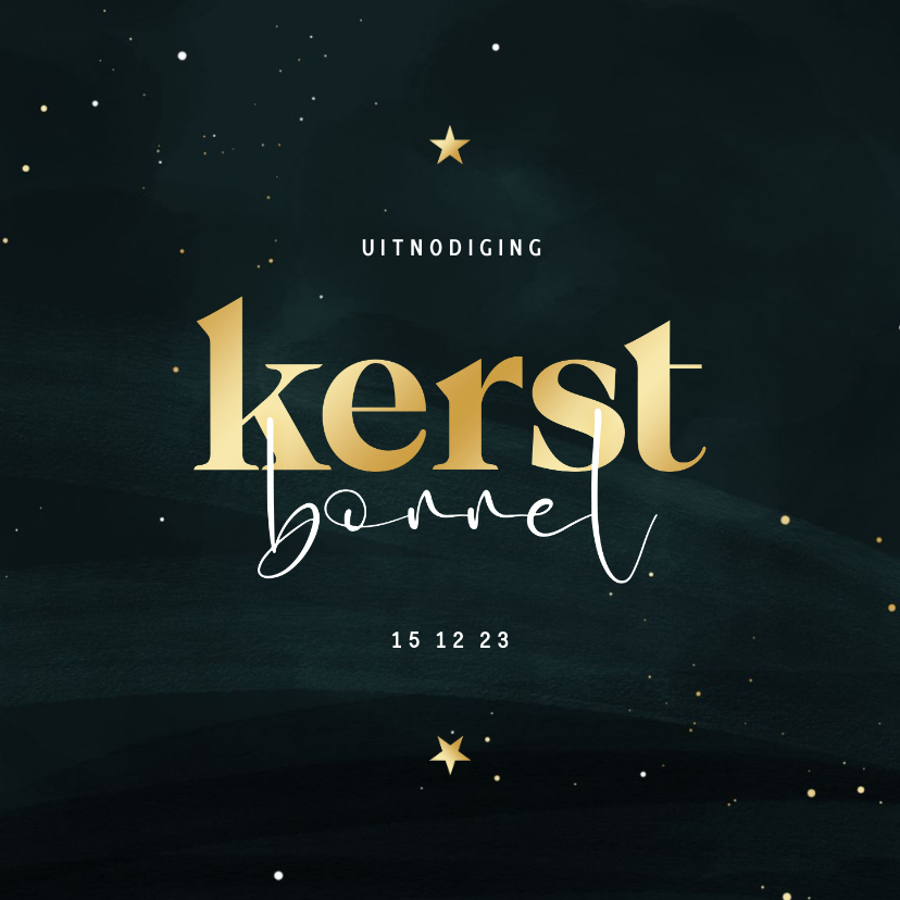 Uitnodiging kerstborrel donkergroen met sterren - Kerstkaarten Kerstkaarten - Uitnodiging kerstborrel donkergroen met sterren