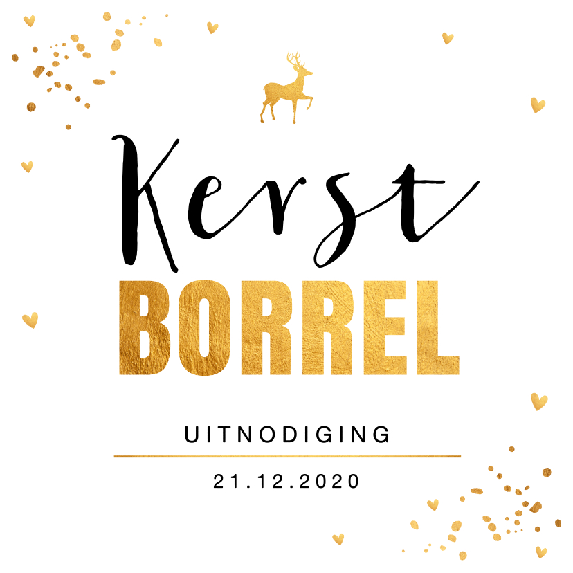 Uitnodiging kerstborrel goud confetti vierkant - Kerstkaarten Kerstkaarten - Uitnodiging kerstborrel goud confetti vierkant