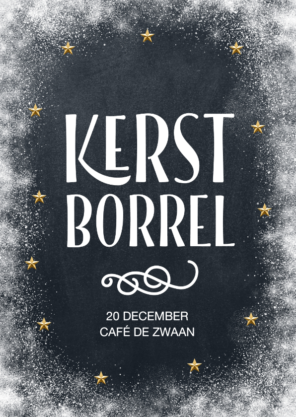 Uitnodiging kerstborrel krijtbord sneeuw - Kerstkaarten Kerstkaarten - Uitnodiging kerstborrel krijtbord sneeuw