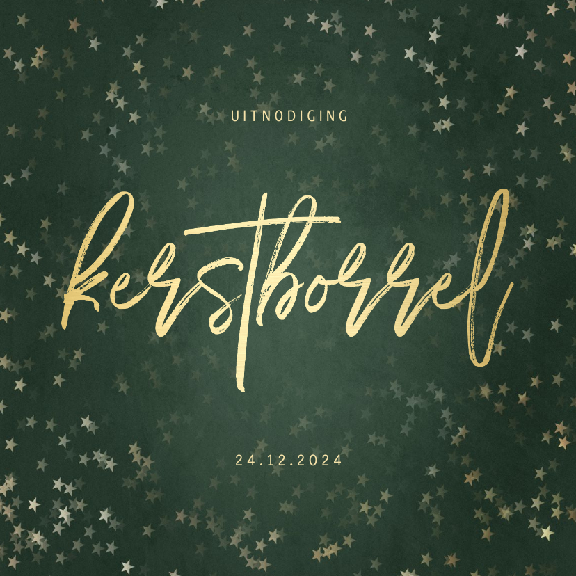 Uitnodiging kerstborrel met sterren en gouden tekst - Kerstkaarten Kerstkaarten - Uitnodiging kerstborrel met sterren en gouden tekst