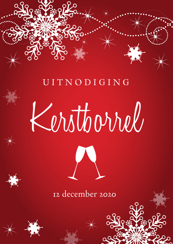 Uitnodiging kerstborrel sneeuwvlokken rood - Kerstkaarten Kerstkaarten - Uitnodiging kerstborrel sneeuwvlokken rood