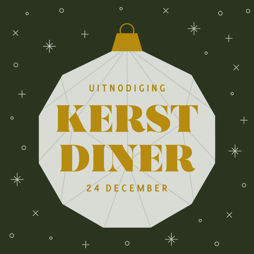 Uitnodiging kerstdiner donkergroen met kerstbal van papier - Kerstkaarten Kerstkaarten - Uitnodiging kerstdiner donkergroen met kerstbal van papier