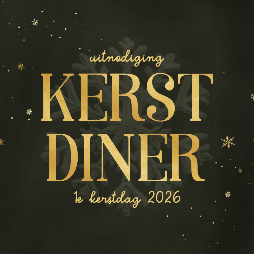 Kerstkaarten - Uitnodiging kerstdiner groen sneeuwvlok goud