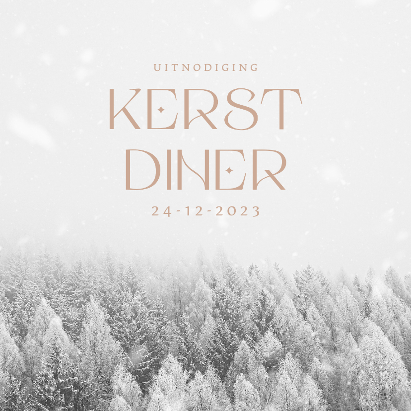 Uitnodiging kerstdiner met besneeuwde bomen - Kerstkaarten Kerstkaarten - Uitnodiging kerstdiner met besneeuwde bomen