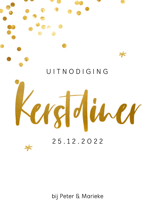 Uitnodiging voor een kerstdiner met gouden confetti - Kerstkaarten Kerstkaarten - Uitnodiging voor een kerstdiner met gouden confetti