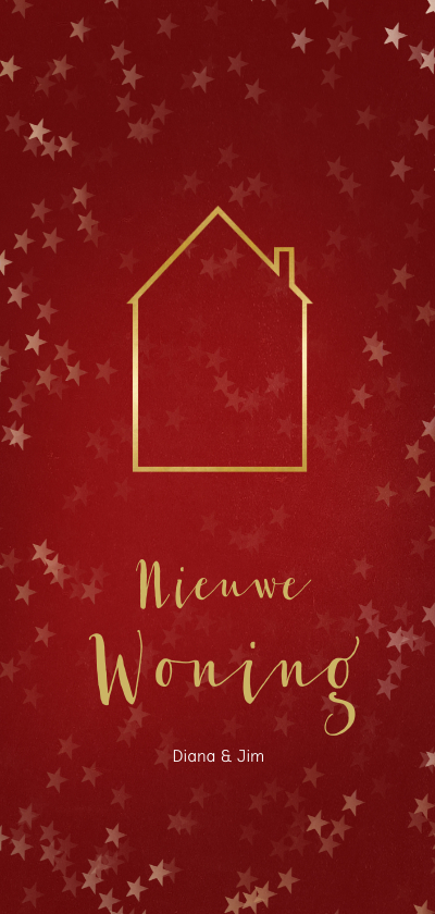 Verhuiskaart kerst langwerpig met huisje - Een gouden kerst - Kerstkaarten Kerstkaarten - Verhuiskaart kerst langwerpig met huisje - Een gouden kerst