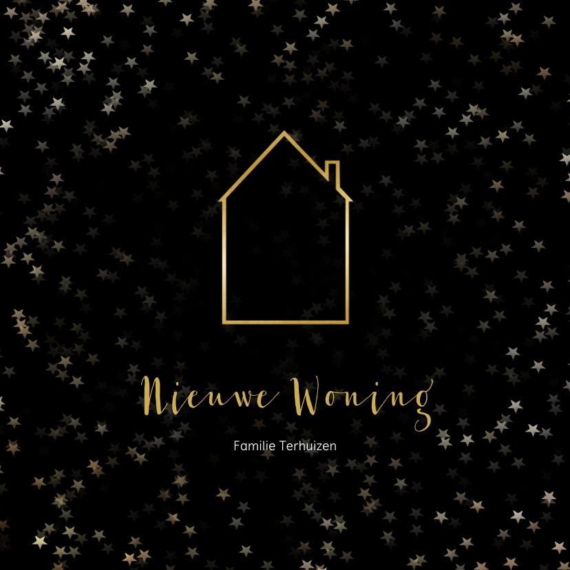 Verhuiskaart kerst zwart huis van goud - Een gouden kerst - Kerstkaarten Kerstkaarten - Verhuiskaart kerst zwart huis van goud - Een gouden kerst
