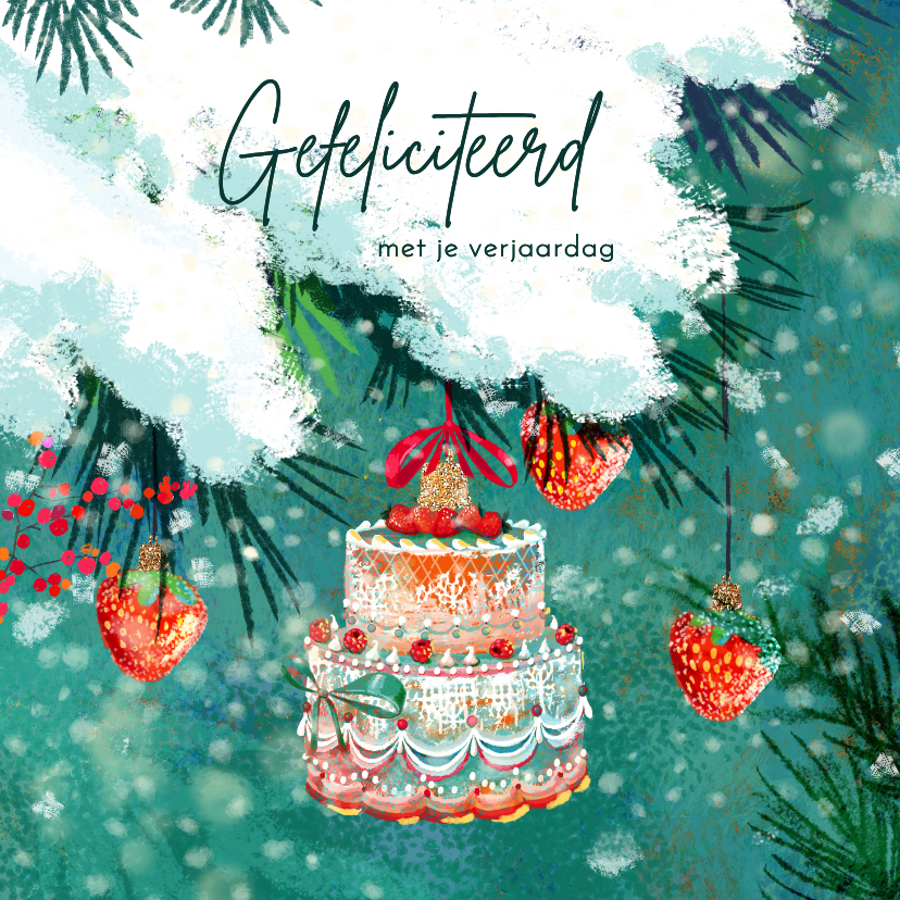 Verjaardag en Kerstkaart met een mooie taart ornament - Kerstkaarten Kerstkaarten - Verjaardag en Kerstkaart met een mooie taart ornament