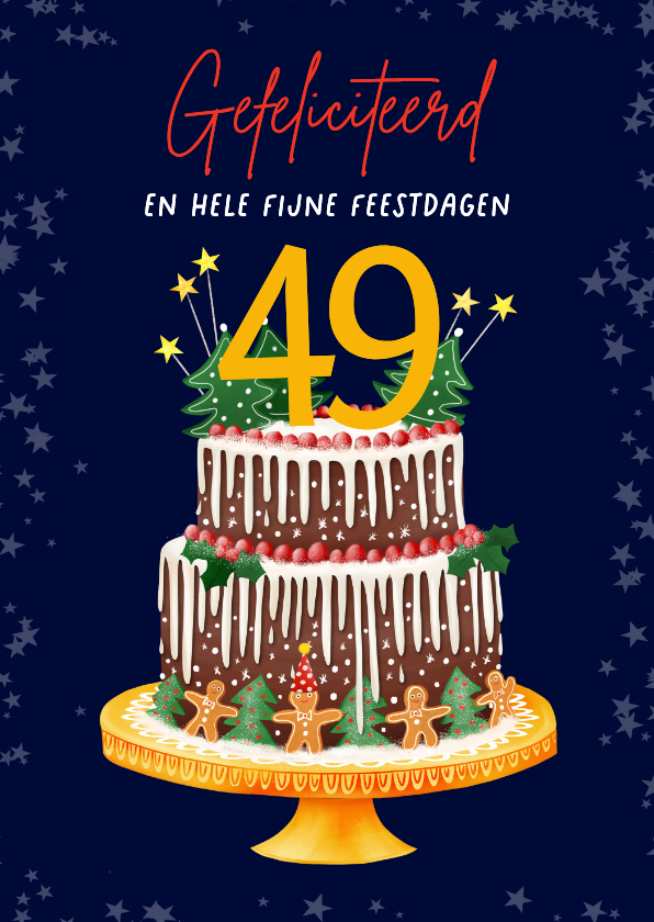 Kerstkaarten - Verjaardag kerstkaart met taart en leeftijd aanpasbaar