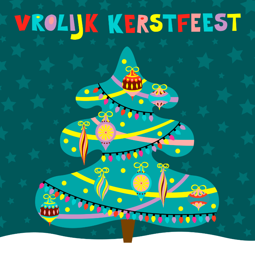 Versierde kerstboom kerstkaart - Kerstkaarten Kerstkaarten - Versierde kerstboom kerstkaart