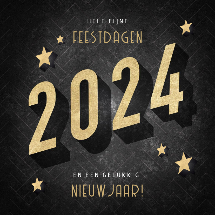 Vintage kerstkaart goudlook 2025, sterren en Kaartje2go