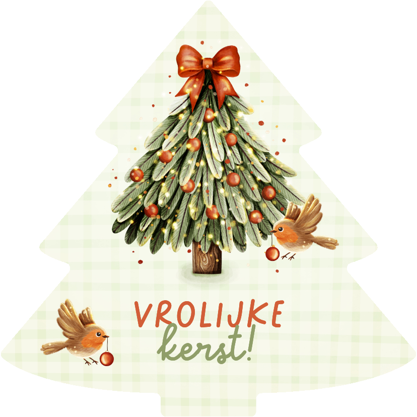 Kerstkaarten - Vrolijk kerstkaartje kerstboom met roodborstjes