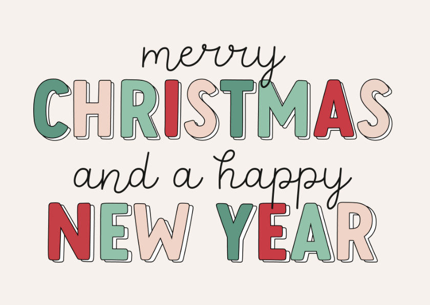 Vrolijk kerstkaartje typografische kerstwens groot - Kerstkaarten Kerstkaarten - Vrolijk kerstkaartje typografische kerstwens groot