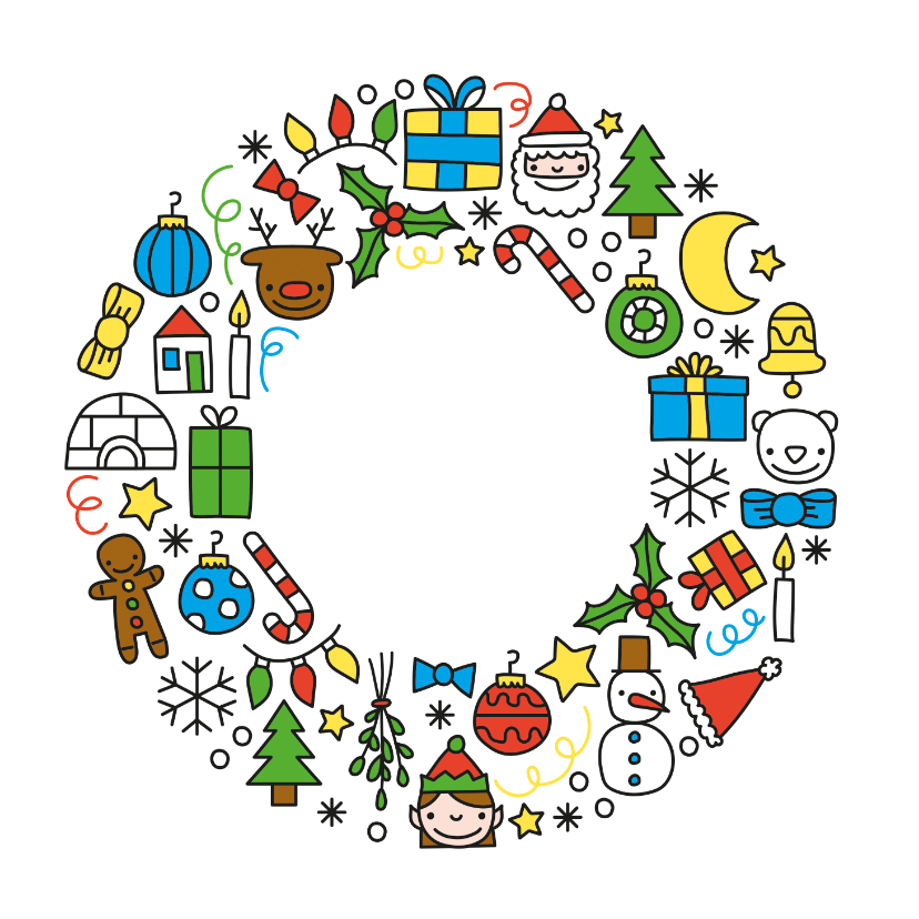 Vrolijke kerst doodles krans kerstkaart - Kerstkaarten Kerstkaarten - Vrolijke kerst doodles krans kerstkaart