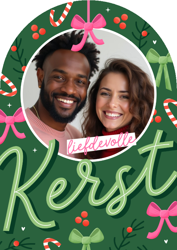 Kerstkaarten - Vrolijke kerstkaart boogvorm met foto en typografie