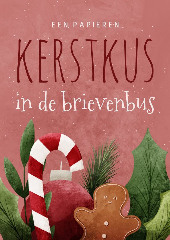 Kerstkaarten - Vrolijke kerstkaart een papieren kerstkus in de brievenbus