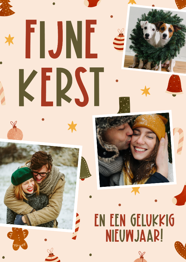 Kerstkaarten - Vrolijke kerstkaart fotocollage met kerstpatroontje