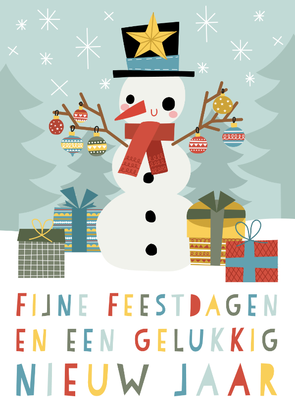 Vrolijke kerstkaart met blije sneeuwpop en typografie - Kerstkaarten Kerstkaarten - Vrolijke kerstkaart met blije sneeuwpop en typografie