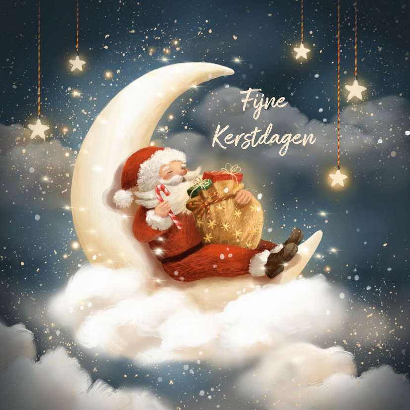 Vrolijke kerstkaart met de kerstman op de maan! - Kerstkaarten Kerstkaarten - Vrolijke kerstkaart met de kerstman op de maan!