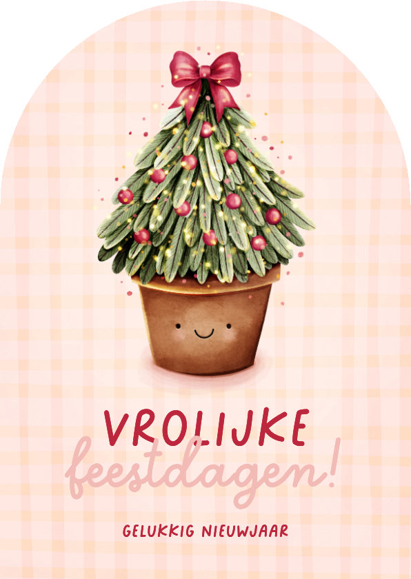 Vrolijke kerstkaart met kerstboom in boogvorm - Kerstkaarten Kerstkaarten - Vrolijke kerstkaart met kerstboom in boogvorm