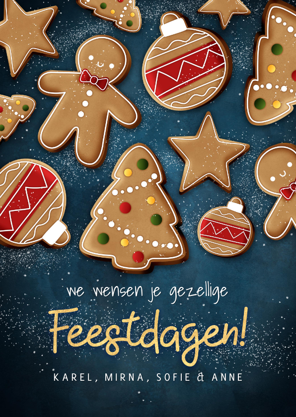 Vrolijke kerstkaart met kerstkoekjes gezellige feestdagen - Kerstkaarten Kerstkaarten - Vrolijke kerstkaart met kerstkoekjes gezellige feestdagen