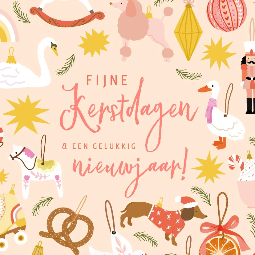 Kerstkaarten - Vrolijke kerstkaart met ornamenten