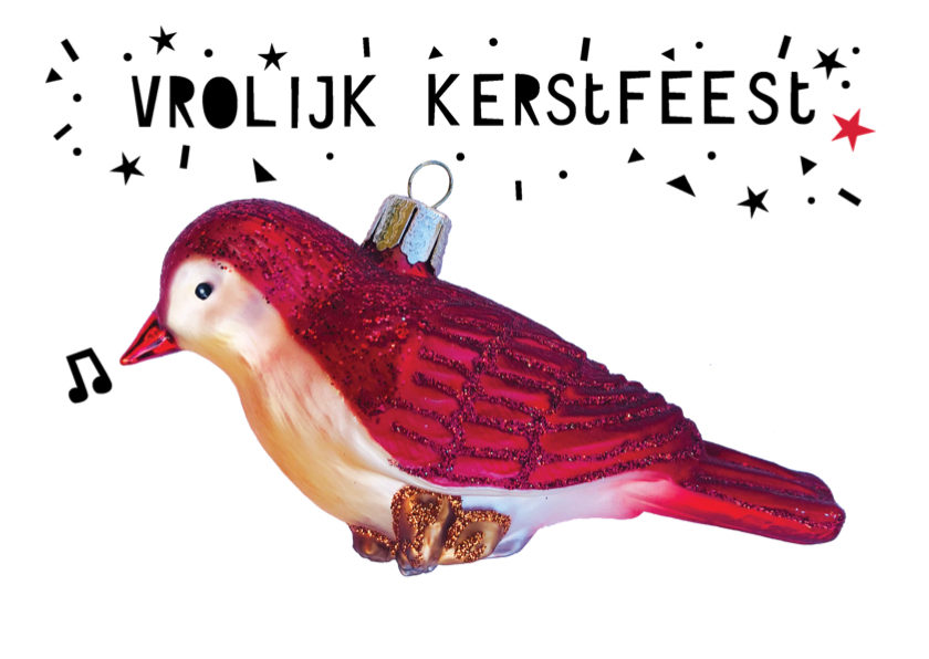Vrolijke kerstkaart met vogel kerstbal - Kerstkaarten Kerstkaarten - Vrolijke kerstkaart met vogel kerstbal