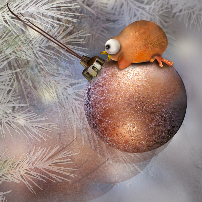 Vrolijke Kerstkaart met vogeltje - Kerstkaarten Kerstkaarten - Vrolijke Kerstkaart met vogeltje