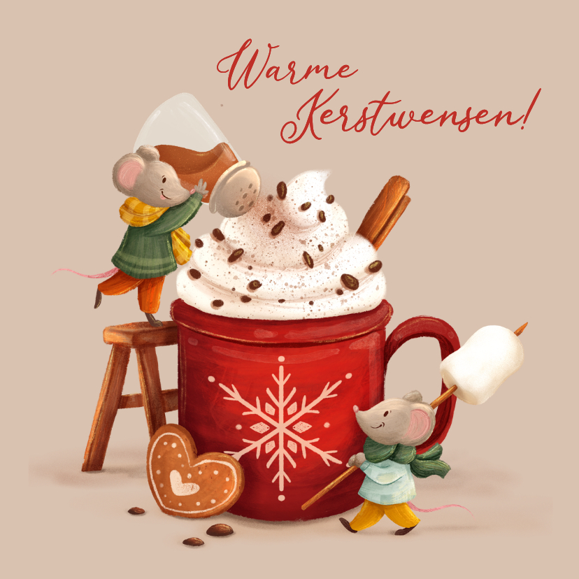 Vrolijke kerstkaart schattige muizen en kerstkoekjes - Kerstkaarten Kerstkaarten - Vrolijke kerstkaart schattige muizen en kerstkoekjes