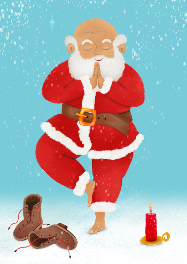 Kerstkaarten - Vrolijke kerstkaart van kerstman in yoga-houding