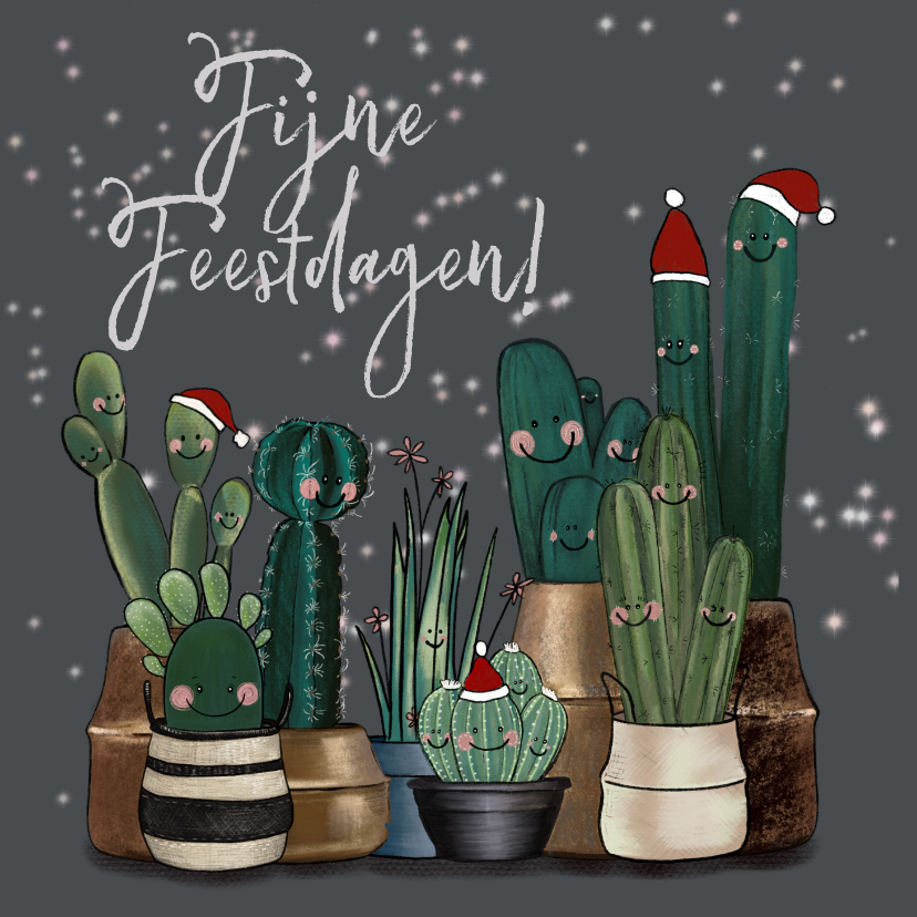 Vrolijke kerstkaart vol met cactussen en sterren - Kerstkaarten Kerstkaarten - Vrolijke kerstkaart vol met cactussen en sterren