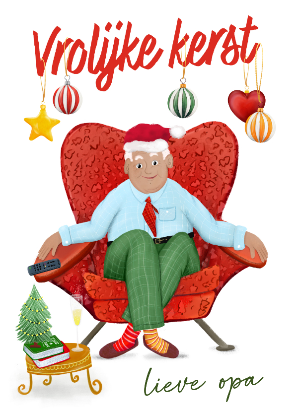 Kerstkaarten - Vrolijke kerstkaart voor je opa in z'n stoel