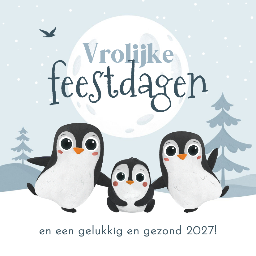 Kerstkaarten - Vrolijke kerstkaart voor kinderen pinguïns winter landschap