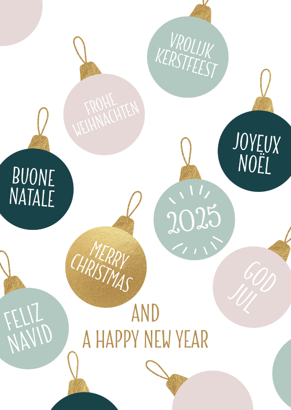 Vrolijke kerstkaarten 2025 kerstballen Kaartje2go