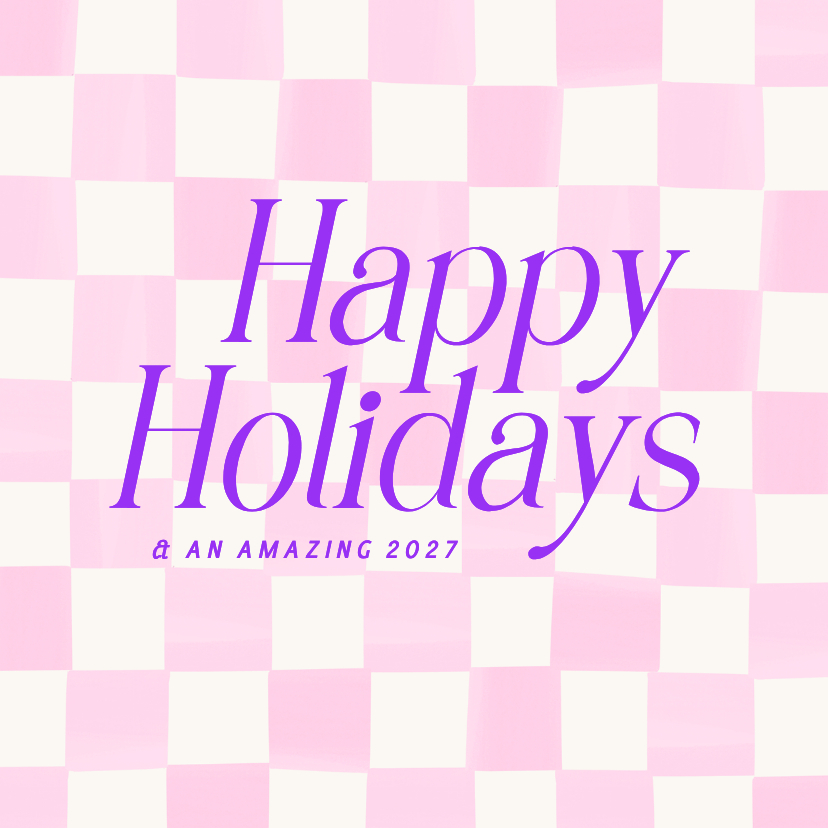 Vrolijke trendy kerstkaart happy holidays roze blokjes - Kerstkaarten Kerstkaarten - Vrolijke trendy kerstkaart happy holidays roze blokjes
